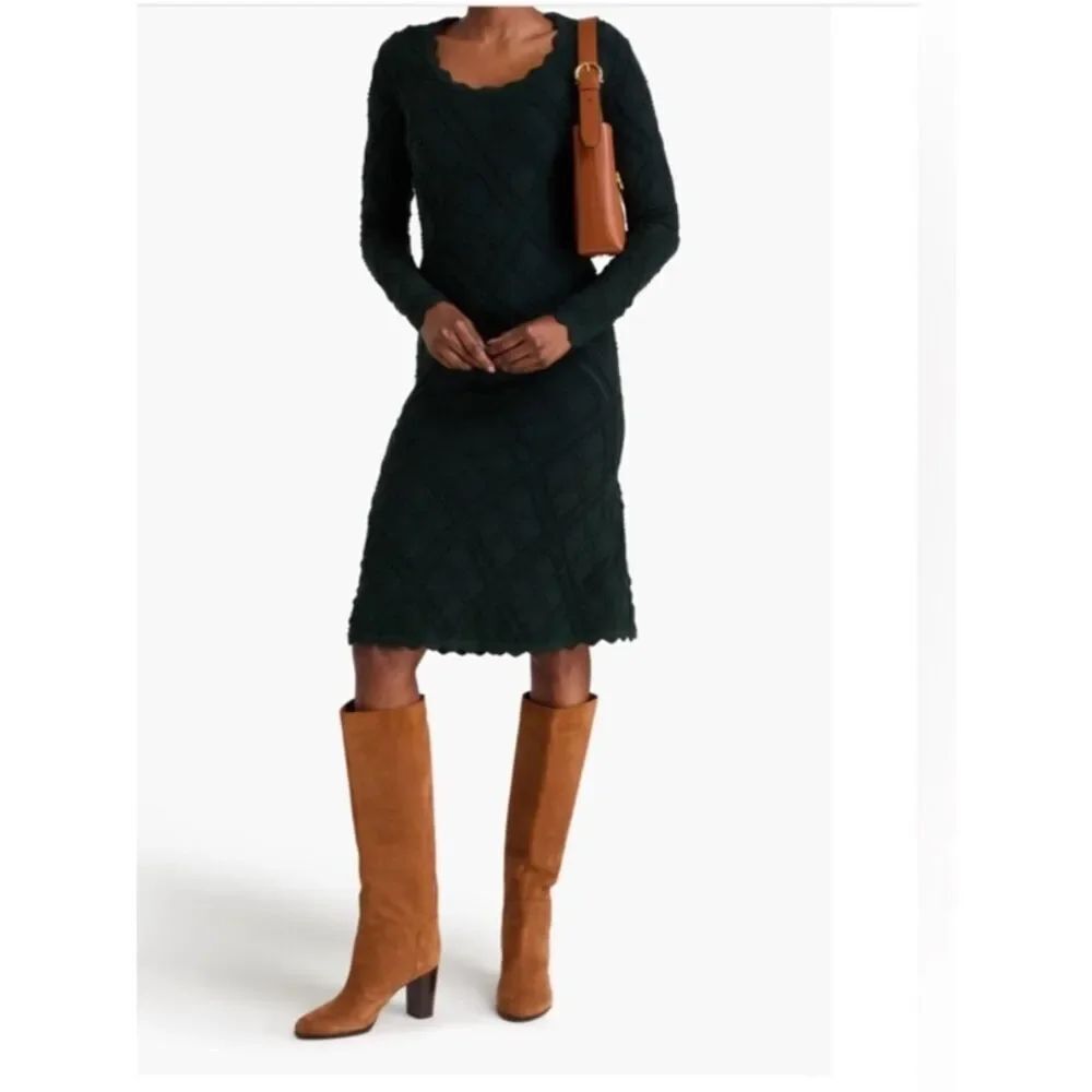 Burberry Rare Forest Green Stretch Long Sleeve Sweater Dress $5478